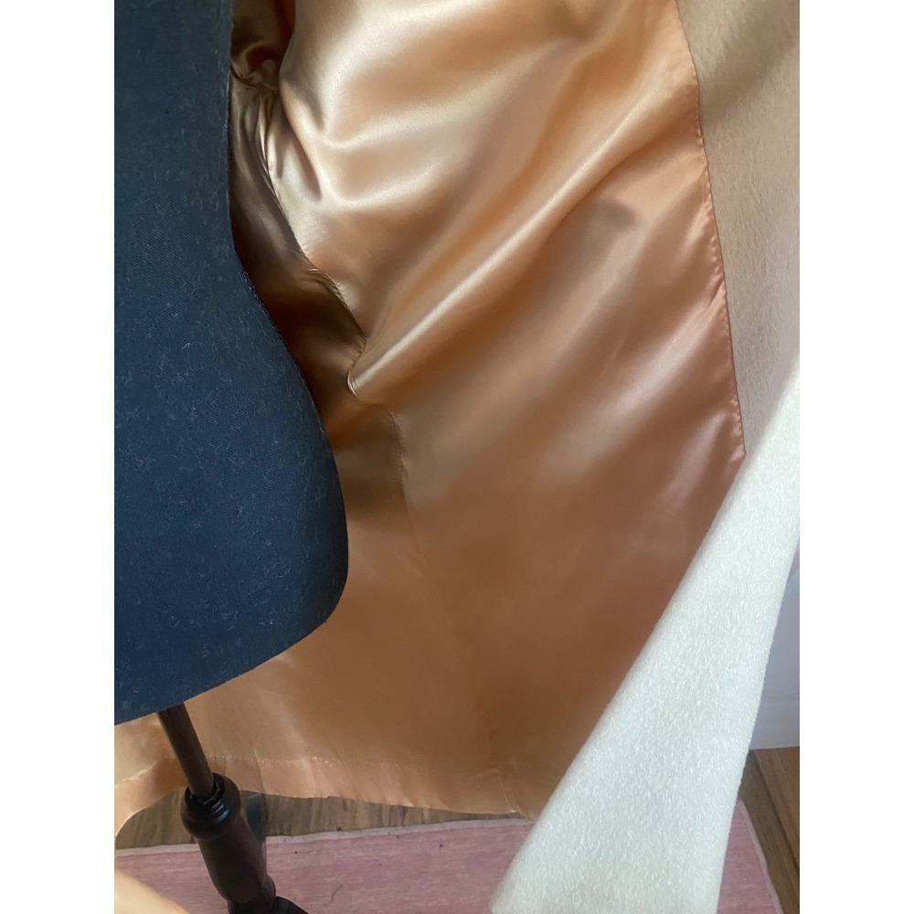 Vintage Cream Wool Coat Real Mink Fur Collar Mid-Century Modern Button Front L - Picture 12 of 16